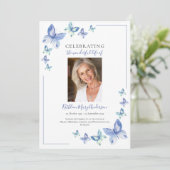 シンプルブルーバタフライお祝いオブライフインヴィッティ 招待状 (スタンド正面)