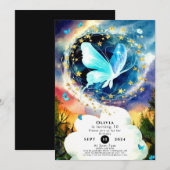 シンプルブルーバタフライバーサデー 招待状 (正面/裏面)