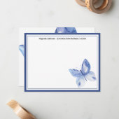 シンプルブルーバタフライ名 ノートカード (正面/裏面インサイチュ)