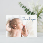 シンプルブルーバプテスマ男の赤ちゃん写真サンキューカード サンキューカード (スタンド正面)
