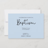 シンプルブルーバプテスマ男の赤ちゃん写真サンキューカード サンキューカード (裏面)