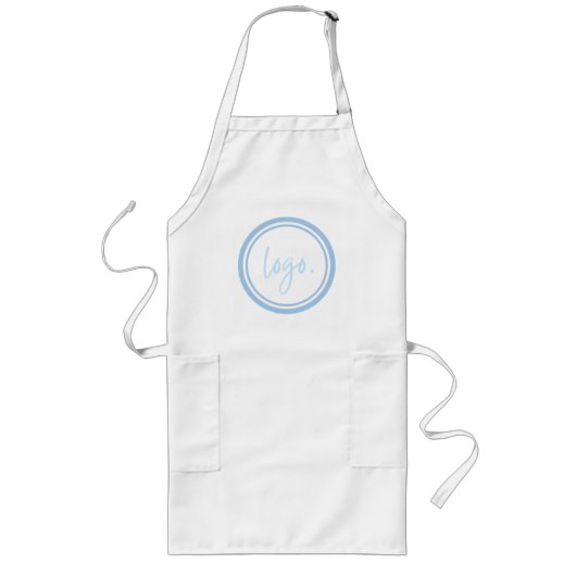 シンプルブルービジネスブランドロゴ丸サークル ロングエプロン (正面)