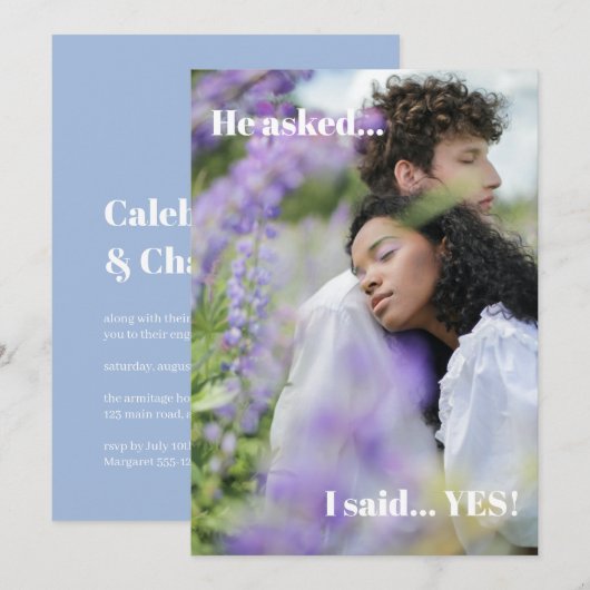 シンプルブルーフォトエンゲージメントパーティー 招待状 (正面/裏面)