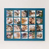 シンプルブルーフォトコラージュ20写真Instagram ジグソーパズル (横)