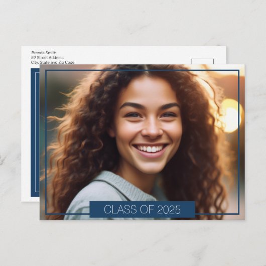 シンプルブルーフォト卒業発表はがき 案内ポストカード (正面/裏面)