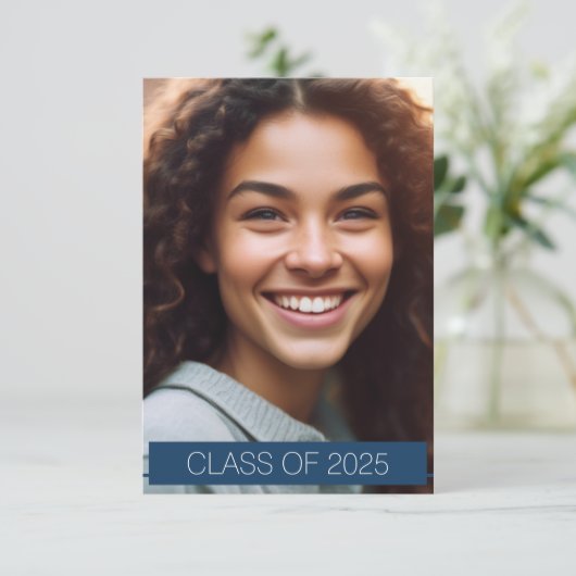 シンプルブルーフォト卒業発表カード 案内状 (スタンド正面)