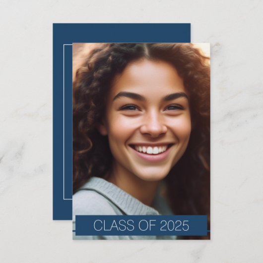 シンプルブルーフォト卒業発表カード 案内状 (正面/裏面)