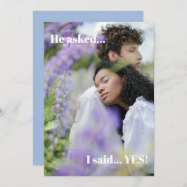 シンプルブルーフォト婚約パーティ 招待状