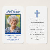 シンプルブルーフォト悔やみや弔慰葬儀祈りの言葉カード (正面&裏面)