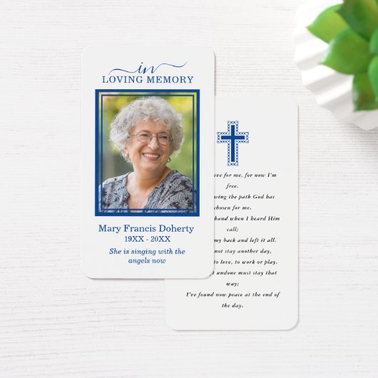 シンプルブルーフォト悔やみや弔慰葬儀祈りの言葉カード (デスク)