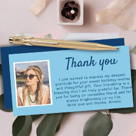 シンプルブルーフォト誕生日 サンキューカード