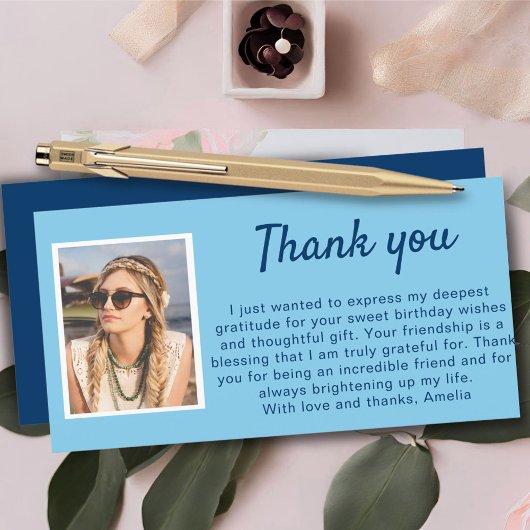 シンプルブルーフォト誕生日 サンキューカード