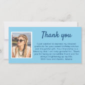 シンプルブルーフォト誕生日 サンキューカード (正面)