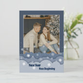 シンプルブルーフレームクリスマスフォトホリデーカード シーズンカード (スタンド正面)