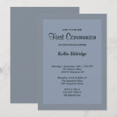 シンプルブルーフレーム第1聖餐式招待状 招待状 (正面/裏面)
