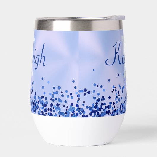 シンプルブルーブラシ仕上げ金属およびグリッターモノグラム | (左面)