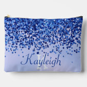 シンプルブルーブラシ仕上げ金属およびグリッターモノグラム | アクセサリーポーチ (正面)