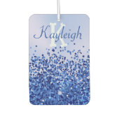 シンプルブルーブラシ仕上げ金属およびグリッターモノグラム | カーエアーフレッシュナー (正面)