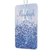 シンプルブルーブラシ仕上げ金属およびグリッターモノグラム | カーエアーフレッシュナー (左)