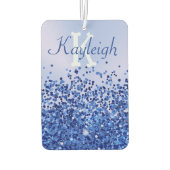 シンプルブルーブラシ仕上げ金属およびグリッターモノグラム | カーエアーフレッシュナー (裏面)