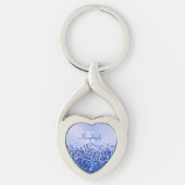 シンプルブルーブラシ仕上げ金属およびグリッターモノグラム | キーホルダー (正面)