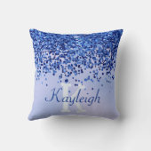 シンプルブルーブラシ仕上げ金属およびグリッターモノグラム | クッション (裏面)