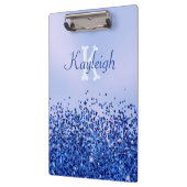 シンプルブルーブラシ仕上げ金属およびグリッターモノグラム | クリップボード (左)