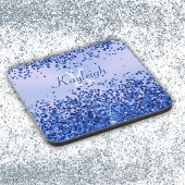 シンプルブルーブラシ仕上げ金属およびグリッターモノグラム | コースター