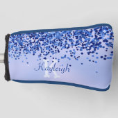 シンプルブルーブラシ仕上げ金属およびグリッターモノグラム | ゴルフヘッドカバー (正面)