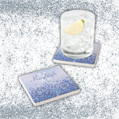 シンプルブルーブラシ仕上げ金属およびグリッターモノグラム | ストーンコースター