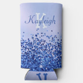 シンプルブルーブラシ仕上げ金属およびグリッターモノグラム | スリム缶クーラー (裏面)