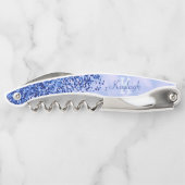 シンプルブルーブラシ仕上げ金属およびグリッターモノグラム | ソムリエナイフ (裏面)