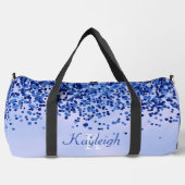 シンプルブルーブラシ仕上げ金属およびグリッターモノグラム | ダッフルバッグ (正面)