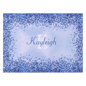 シンプルブルーブラシ仕上げ金属およびグリッターモノグラム | テーブルクロス (正面(横))