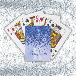 シンプルブルーブラシ仕上げ金属およびグリッターモノグラム | トランプ