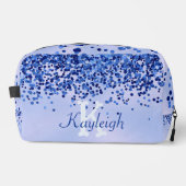 シンプルブルーブラシ仕上げ金属およびグリッターモノグラム | ドップキット (正面)