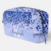 シンプルブルーブラシ仕上げ金属およびグリッターモノグラム | ドップキット (右コーナー)