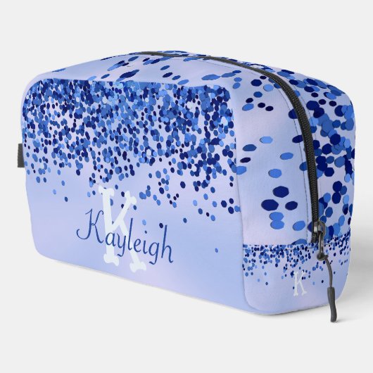 シンプルブルーブラシ仕上げ金属およびグリッターモノグラム | ドップキット (右コーナー)