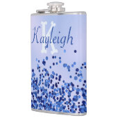 シンプルブルーブラシ仕上げ金属およびグリッターモノグラム | フラスク (左)