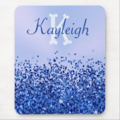 シンプルブルーブラシ仕上げ金属およびグリッターモノグラム | マウスパッド (正面)