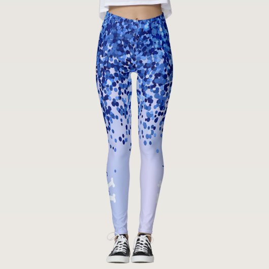 シンプルブルーブラシ仕上げ金属およびグリッターモノグラム | レギンス (正面)