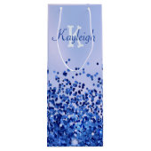 シンプルブルーブラシ仕上げ金属およびグリッターモノグラム | ワインギフトバッグ (裏面)