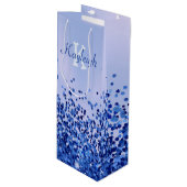 シンプルブルーブラシ仕上げ金属およびグリッターモノグラム | ワインギフトバッグ (正面アングル)
