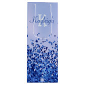 シンプルブルーブラシ仕上げ金属およびグリッターモノグラム | ワインギフトバッグ (正面)