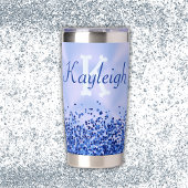 シンプルブルーブラシ仕上げ金属およびグリッターモノグラム | 保温保冷タンブラー
