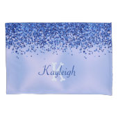 シンプルブルーブラシ仕上げ金属およびグリッターモノグラム | 枕カバー (正面)