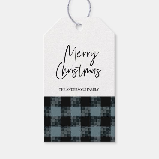 シンプルブループレイド&メリークリスマスプレゼントラベル ギフトタグ (正面)