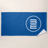 シンプルブルーホワイトサークルモノグラム ビーチタオル (正面)