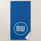 シンプルブルーホワイトサークルモノグラム ビーチタオル (正面)