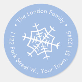 シンプルブルーホワイトスノーフレーク差出人住所 ラウンドシール